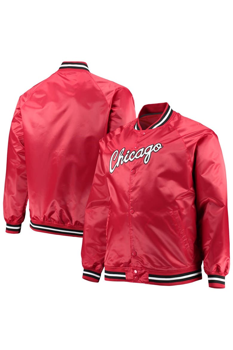 Men's Mitchell & Ness Red Chicago Bulls Big & Tall Hardwood Classics Raglan Satin Full-Snap Jacket, Main, color, Red