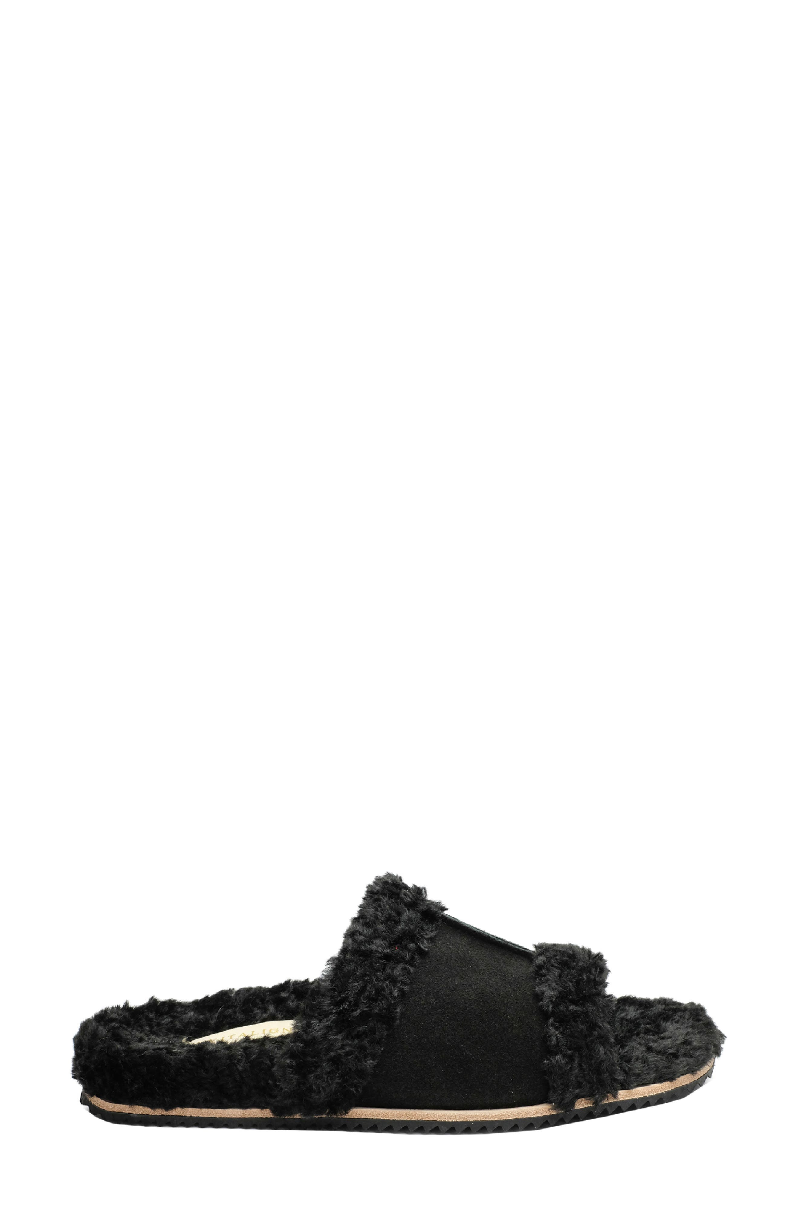 Clara Orthotic Faux Fur Lined Slide Slipper, Alternate, color, JET BLACK