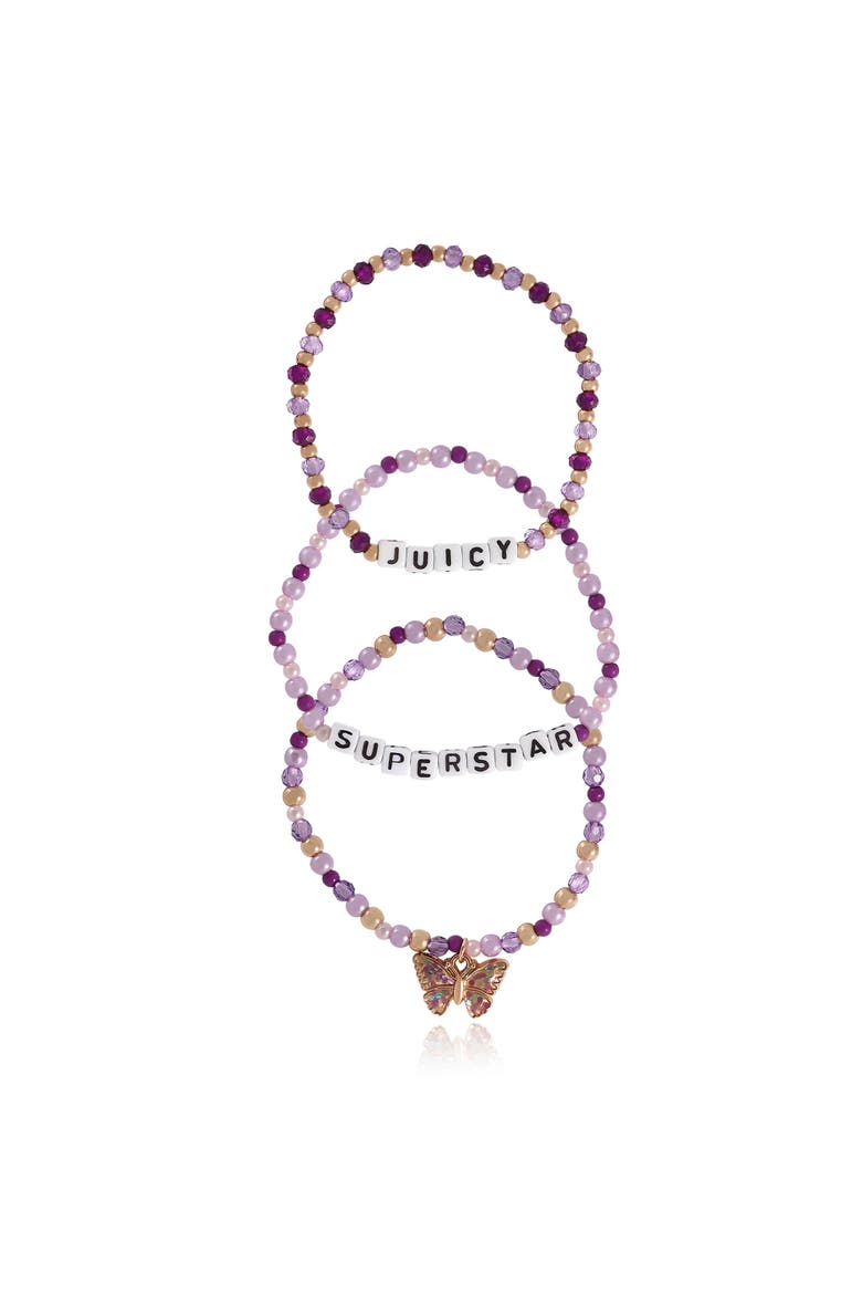 Kids "Juicy Superstar" Beaded Bracelet Set, Alternate, color, purple, white, gold