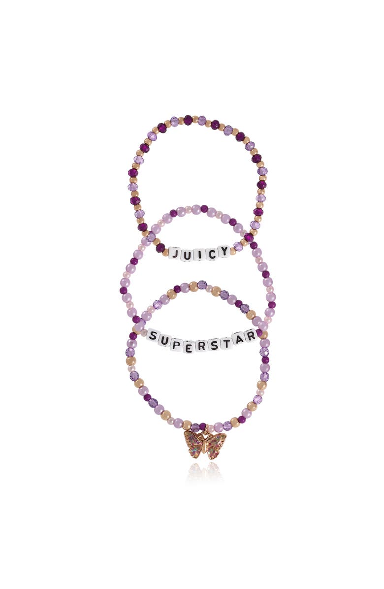 Juicy Couture Kids Kids "Juicy Superstar" Beaded Bracelet Set, Alternate, color, Purple, White, Gold
