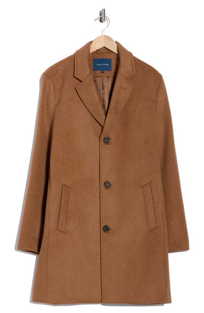 Cole Haan Classic Wool Blend Plush Notched Collar Coat, Alternate, color, Camel