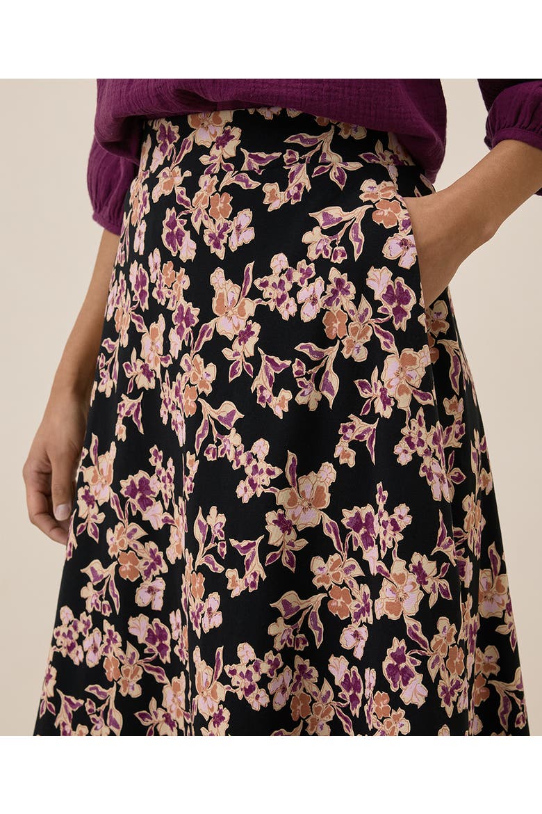 Organic Cotton Fit & Flare Midi Skirt, Alternate, color, Scattered Posies Black