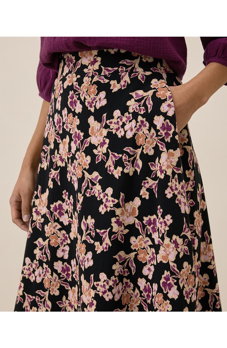 Pact Organic Cotton Fit & Flare Midi Skirt, Alternate, color, Scattered Posies Black