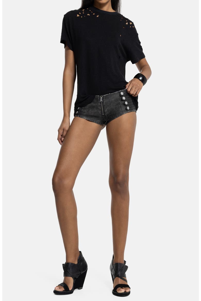 Military Rebel Faux Leather Mini Shorts, Alternate, color, BLACK