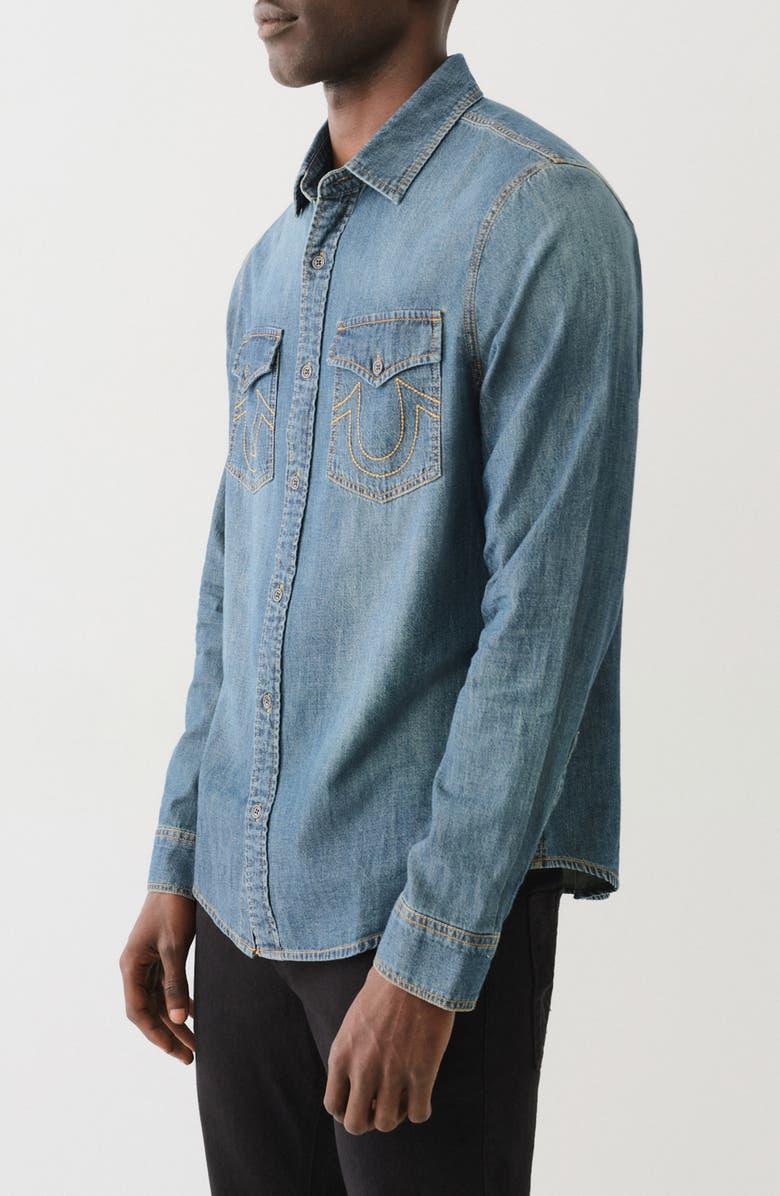True Religion Chambray Button-Up Shirt, Alternate, color, 