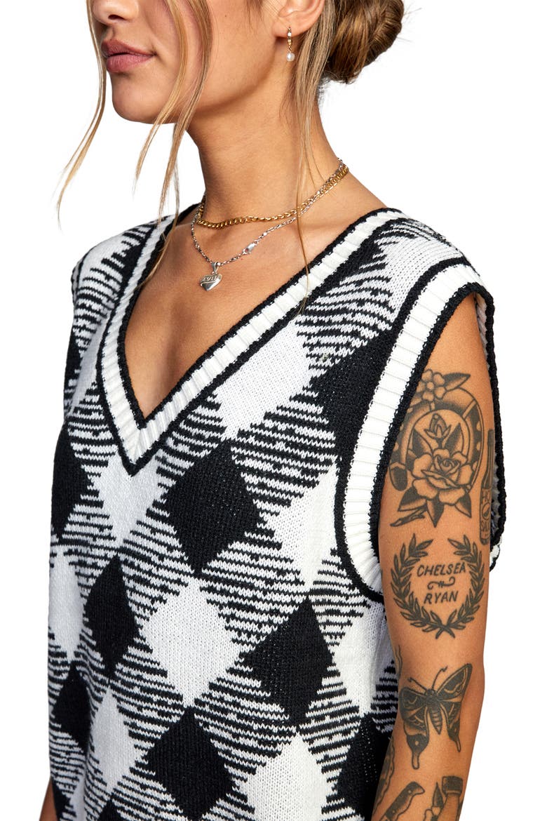 Forget Me Not Argyle Sweater Vest, Alternate, color, RVCA BLACK