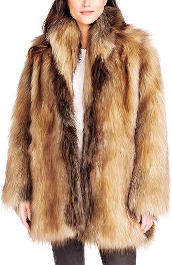 Donna Salyers Fabulous-furs Donna Salyers Fabulous Furs Shawl Collar Faux Fur Coat