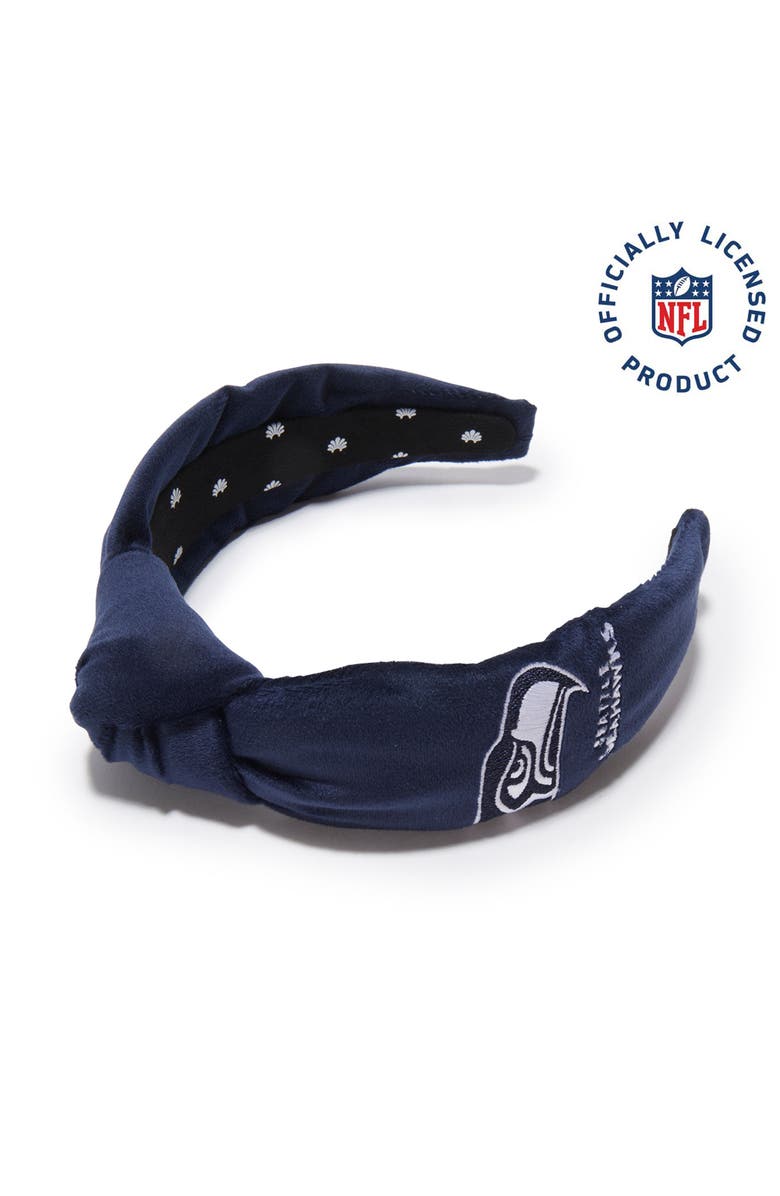 Lele Sadoughi Seattle Seahawks Embroidered Knotted Headband, Main, color, Navy 400