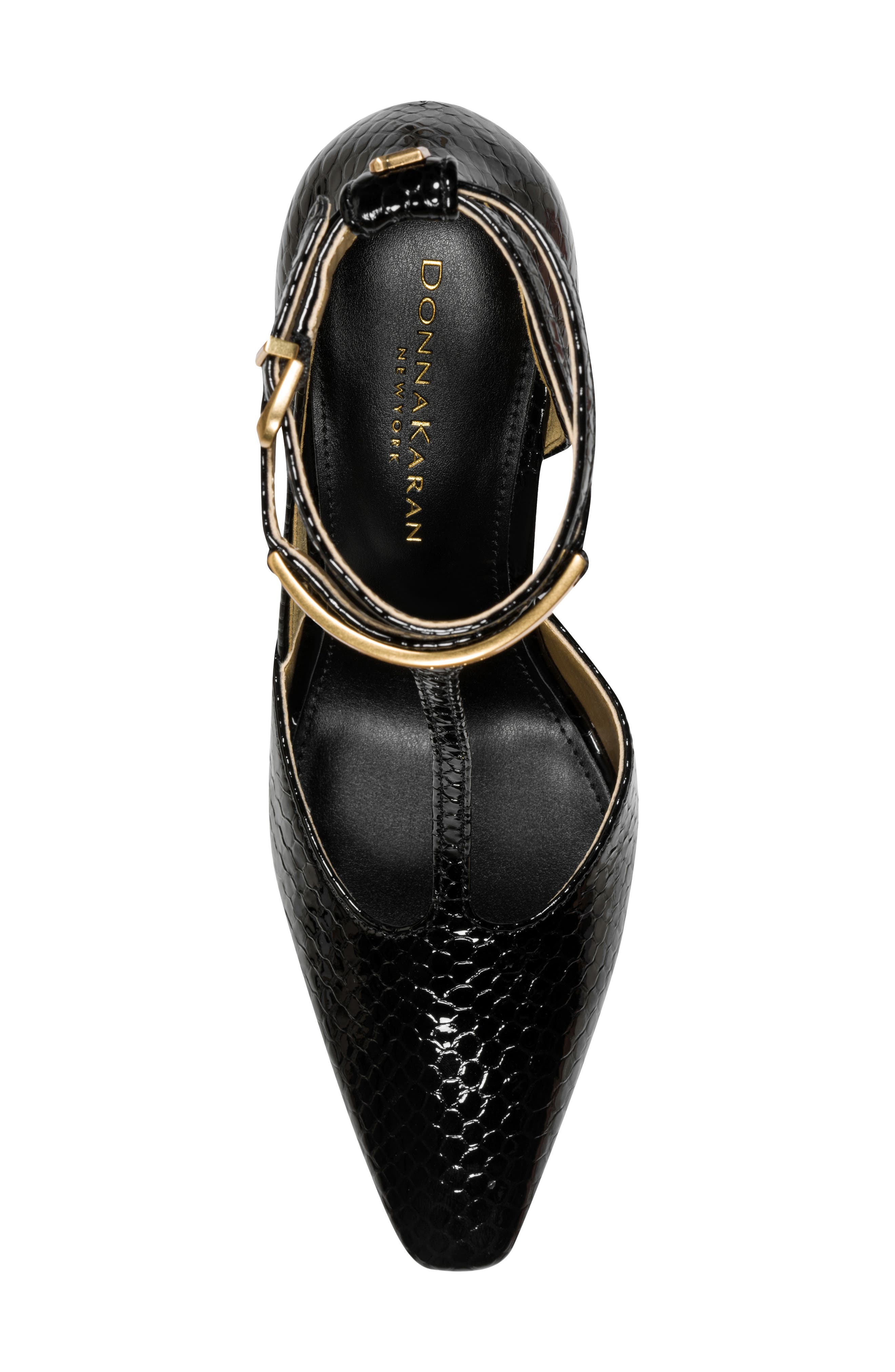 Samuel Snakeskin Embossed T-Strap Pump, Alternate, color, BLACK