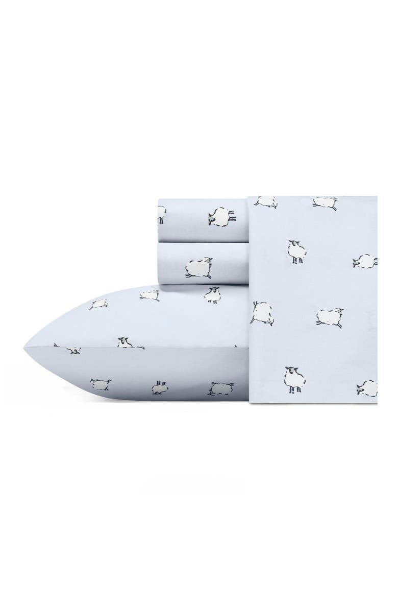 Sheep Print 200 Thread Count Cotton Percale Sheet Set, Main, color, LIGHT PASTEL BLUE