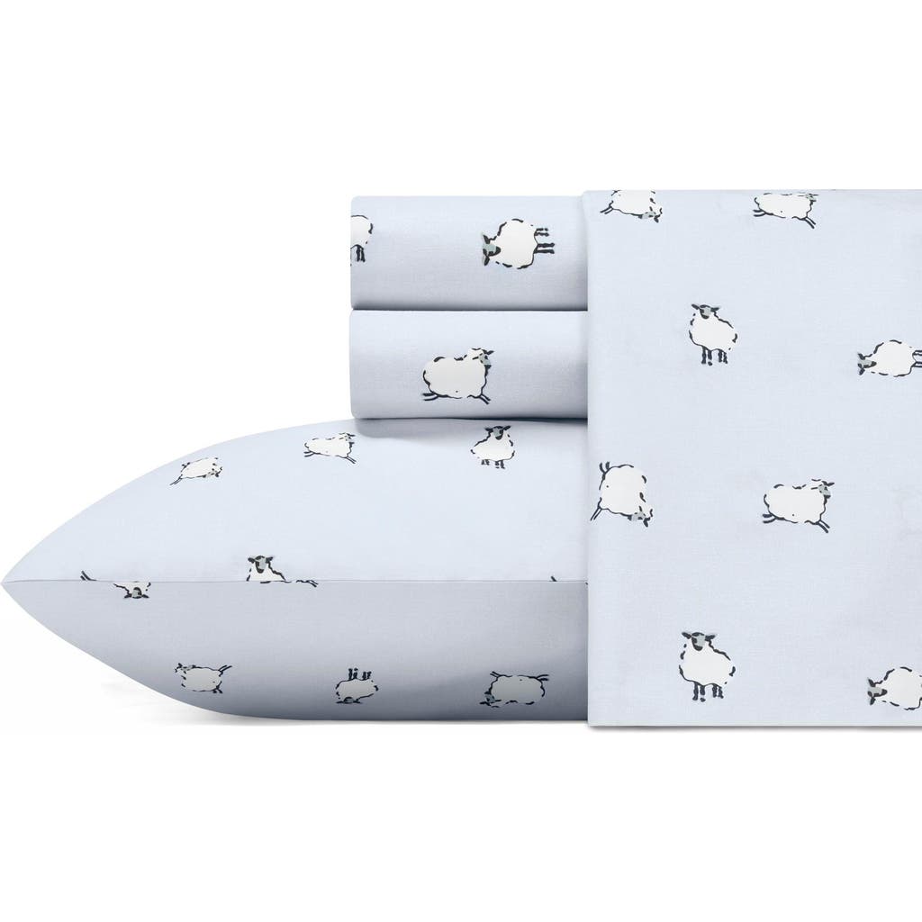 Poppy & Fritz Poppy And Fritz Sheep Print 200 Thread Count Cotton Percale Sheet Set In Blue