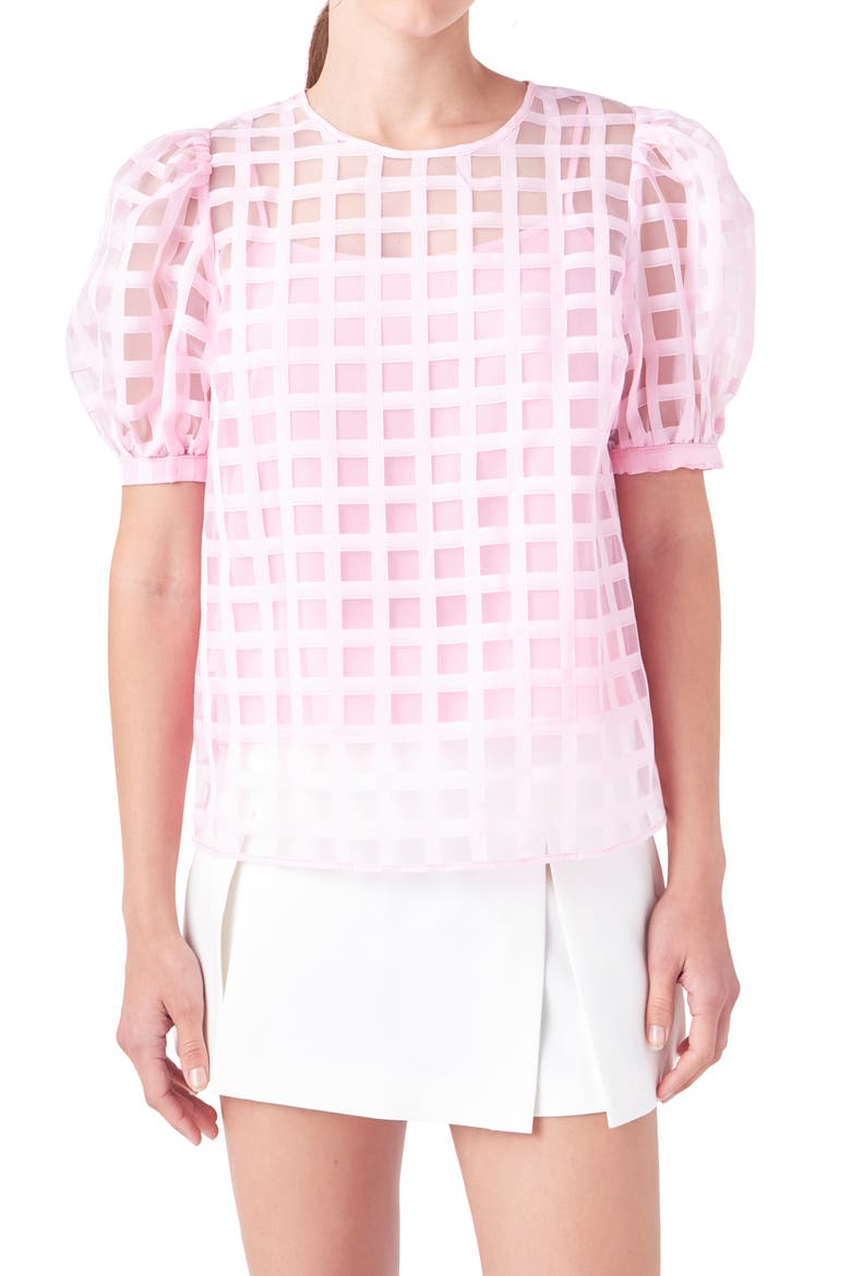 Windowpane Sheer Top, Alternate, color, PINK