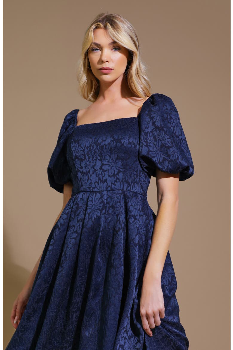 Puff Sleeve Midi Dress, Alternate, color, NAVY