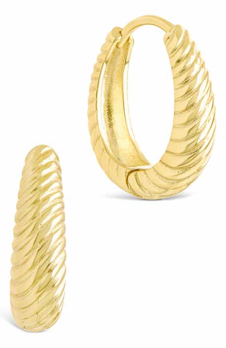 Sterling Forever Haven Textured Oval Huggie Hoop Earrings