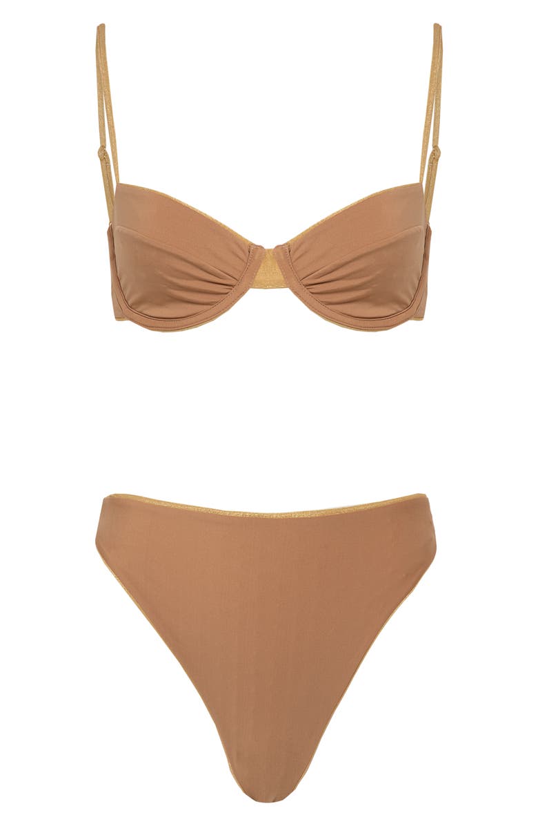 Maaji Creamy Gold Delphi Reversible High Waist Bikini Bottoms, Alternate, color, 