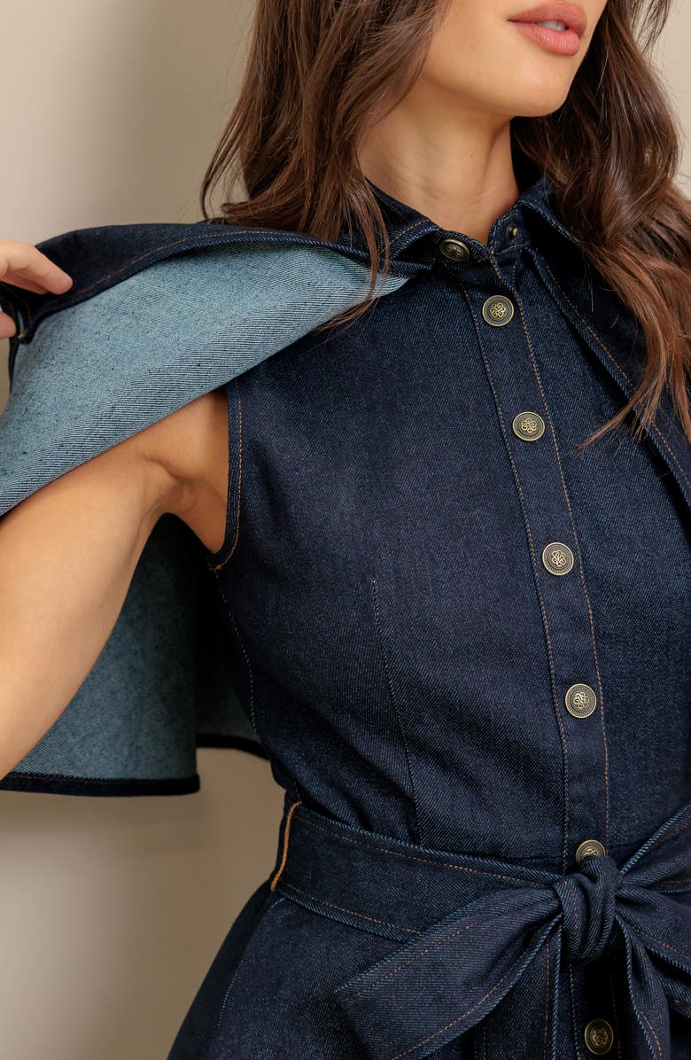 FLYING TOMATO Cape Sleeve Denim Midi Shirtdress, Alternate, color,