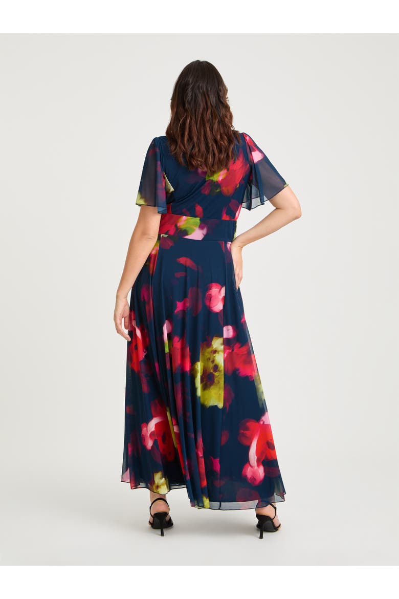 Kemi Bolero Wrap Bodice Maxi Gown, Alternate, color, Navy Red Multi