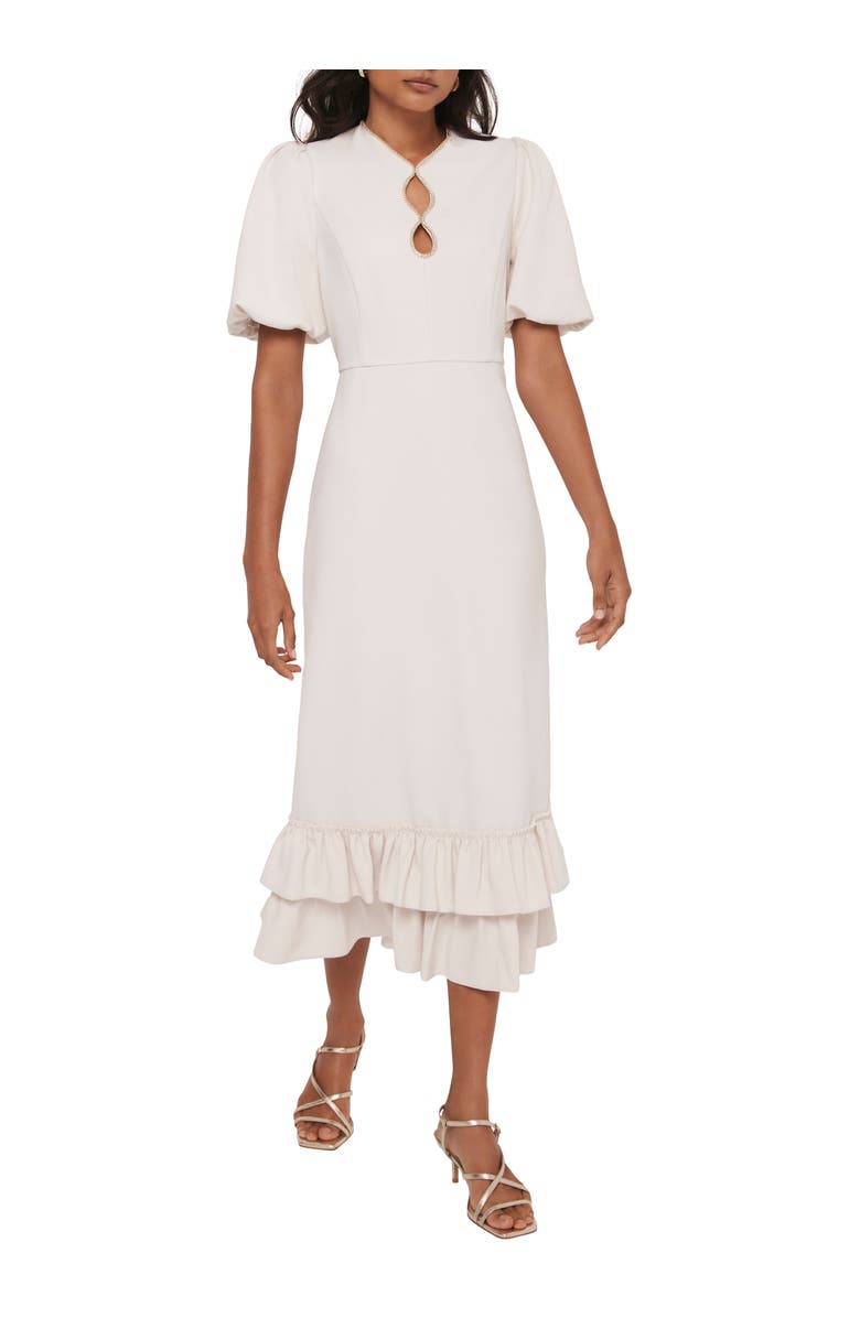 MINT VELVET Diamante Trim Midi Dress, Main, color, Cream