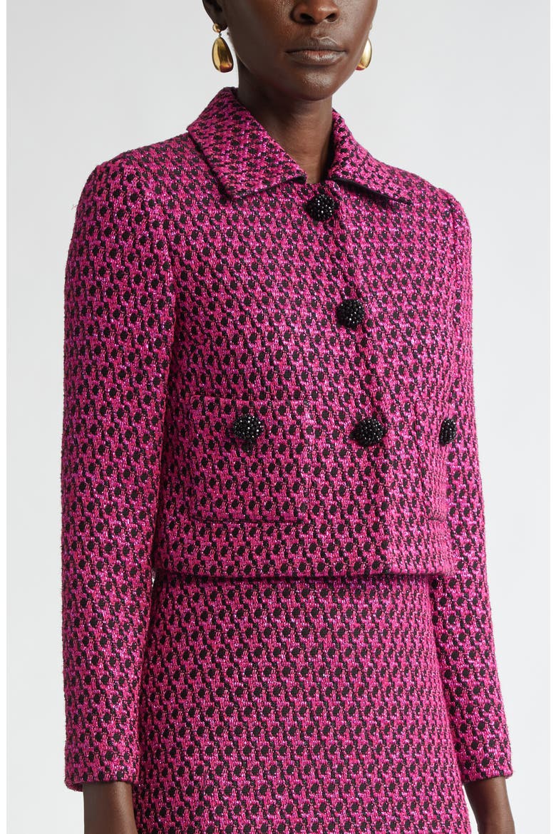 Honeycomb Tweed Knit Crop Jacket, Alternate, color, BWOL BLACK/ WILD ORCHID MULTI