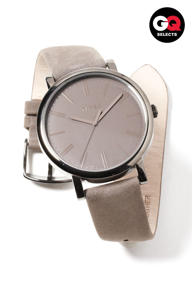 'Easy Reader' Leather Strap Watch, 42mm, Alternate, color, GUNMETAL