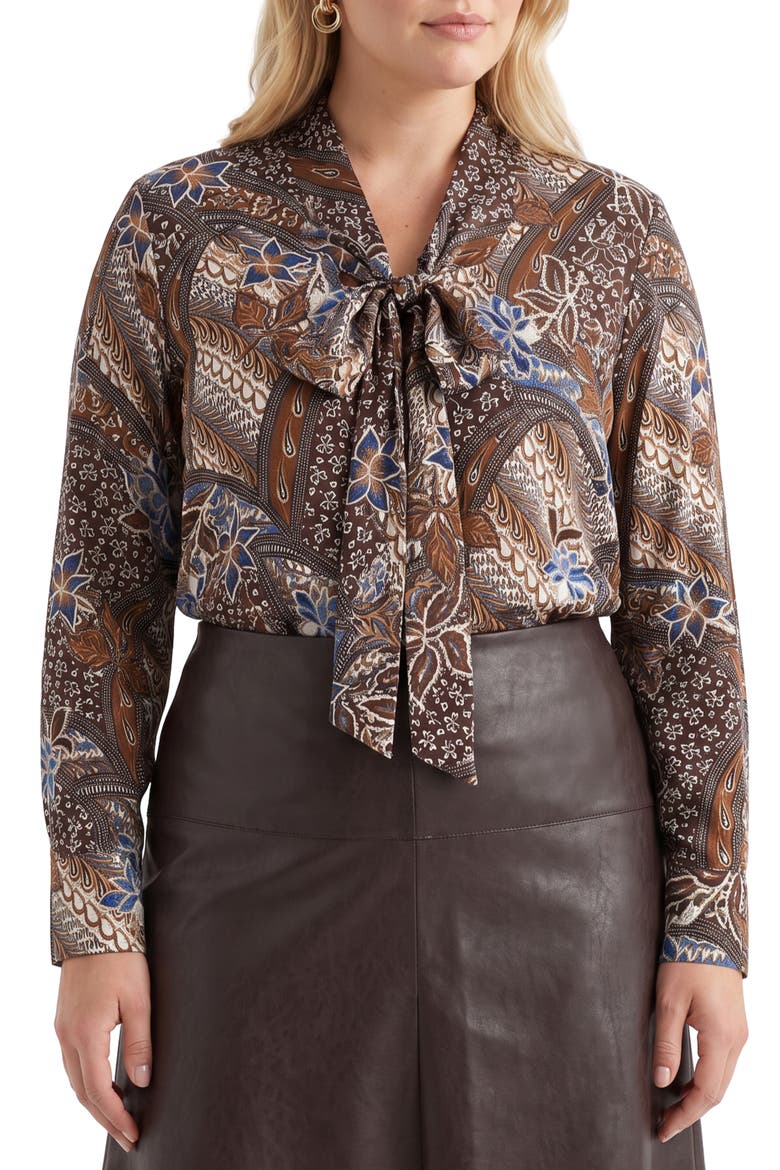 Bow Split Neck Long Sleeve Top, Main, color, PRINT
