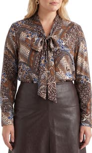 Karen Kane Bow Split Neck Long Sleeve Top