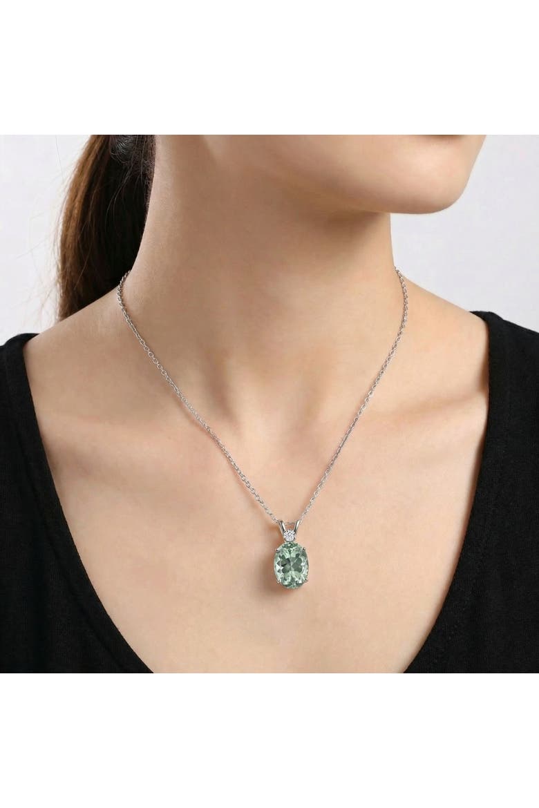 Oval Green Amethyst Diamond Pendant Women's Necklace 18" Gold, Alternate, color, 14k White Gold