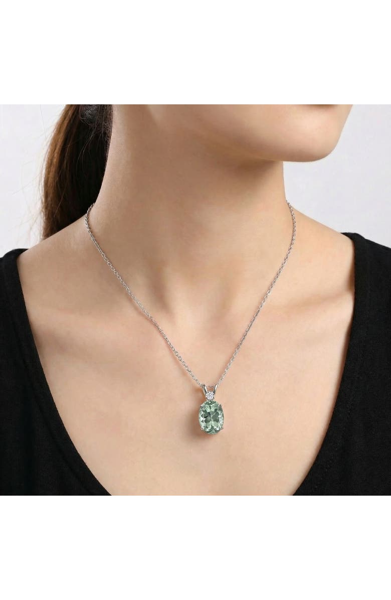 Bliss Diamond Oval Green Amethyst Diamond Pendant Women's Necklace 18" Gold, Alternate, color, 14K White Gold