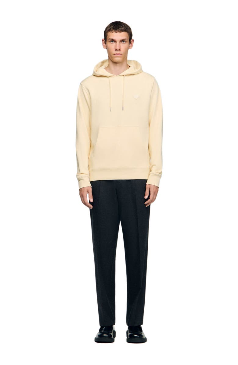 SANDRO Heart patch hooded sweatshirt, Alternate, color, Butter Cream