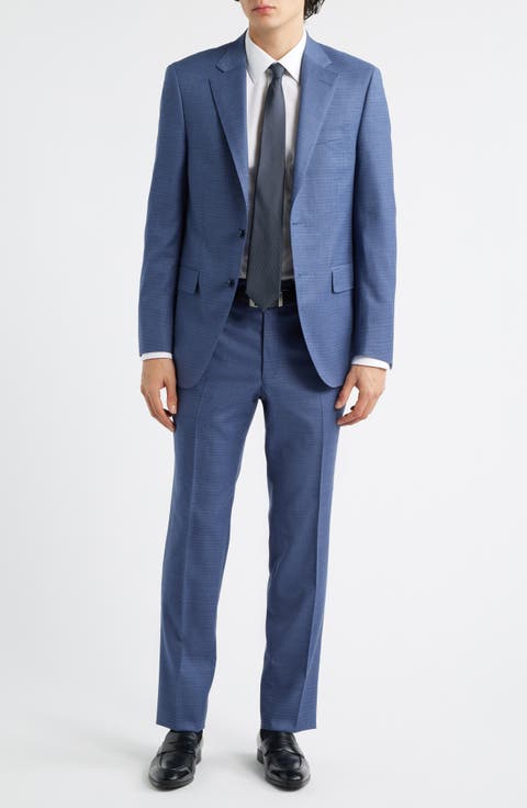 Flynn Classic Fit Medium Blue Microcheck Wool Suit (Regular & Big)