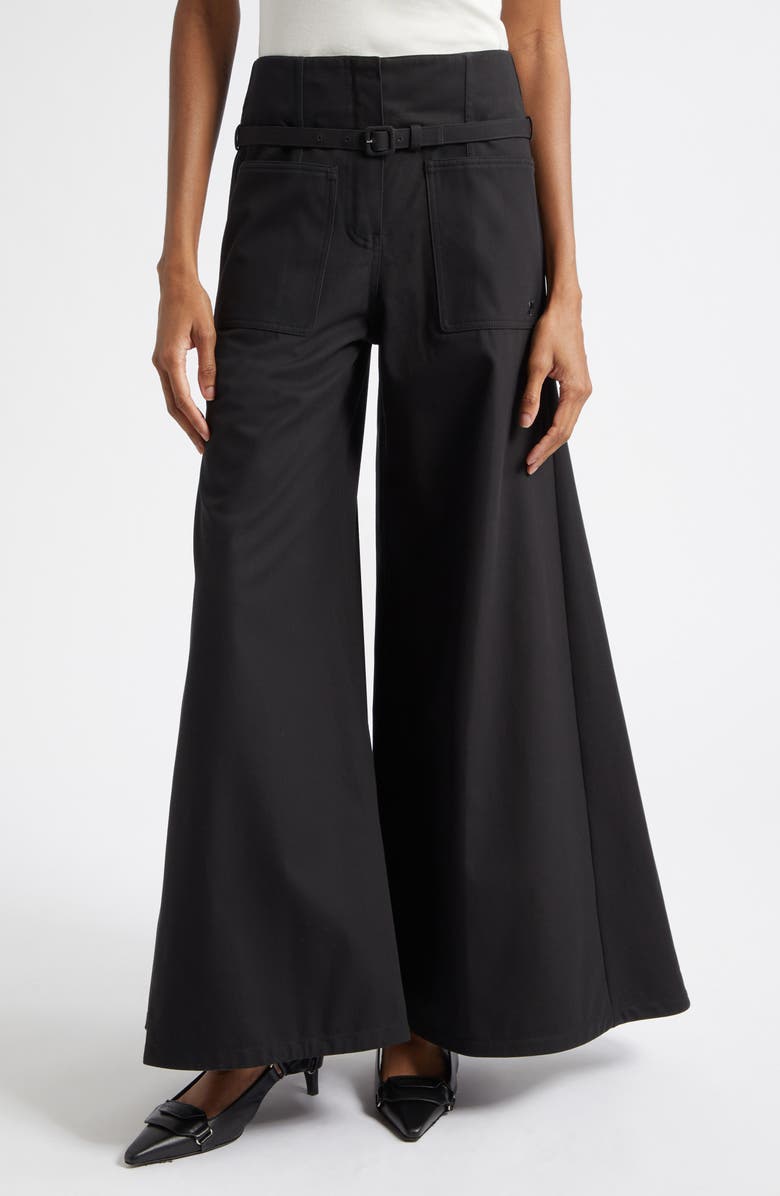 Courrèges Cotton Canvas Palazzo Pants, Main, color, Black