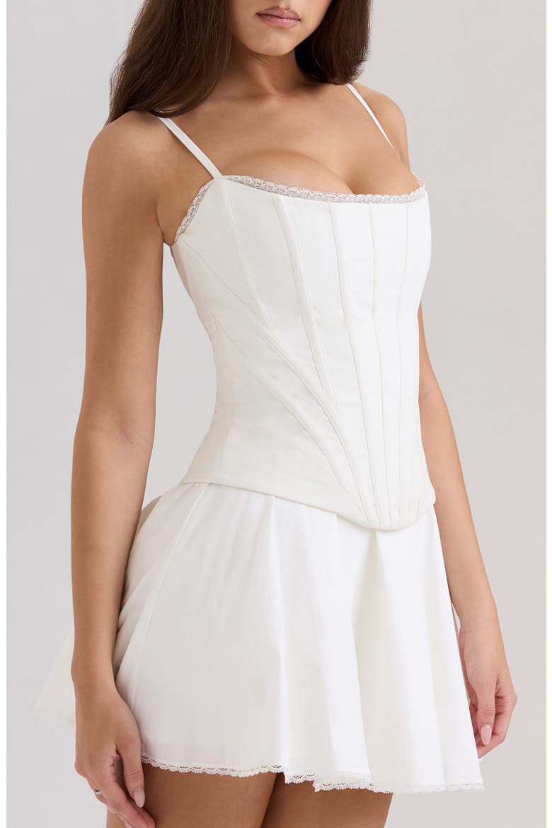 Cadie Stretch Cotton Corset Top, Alternate, color, WHITE