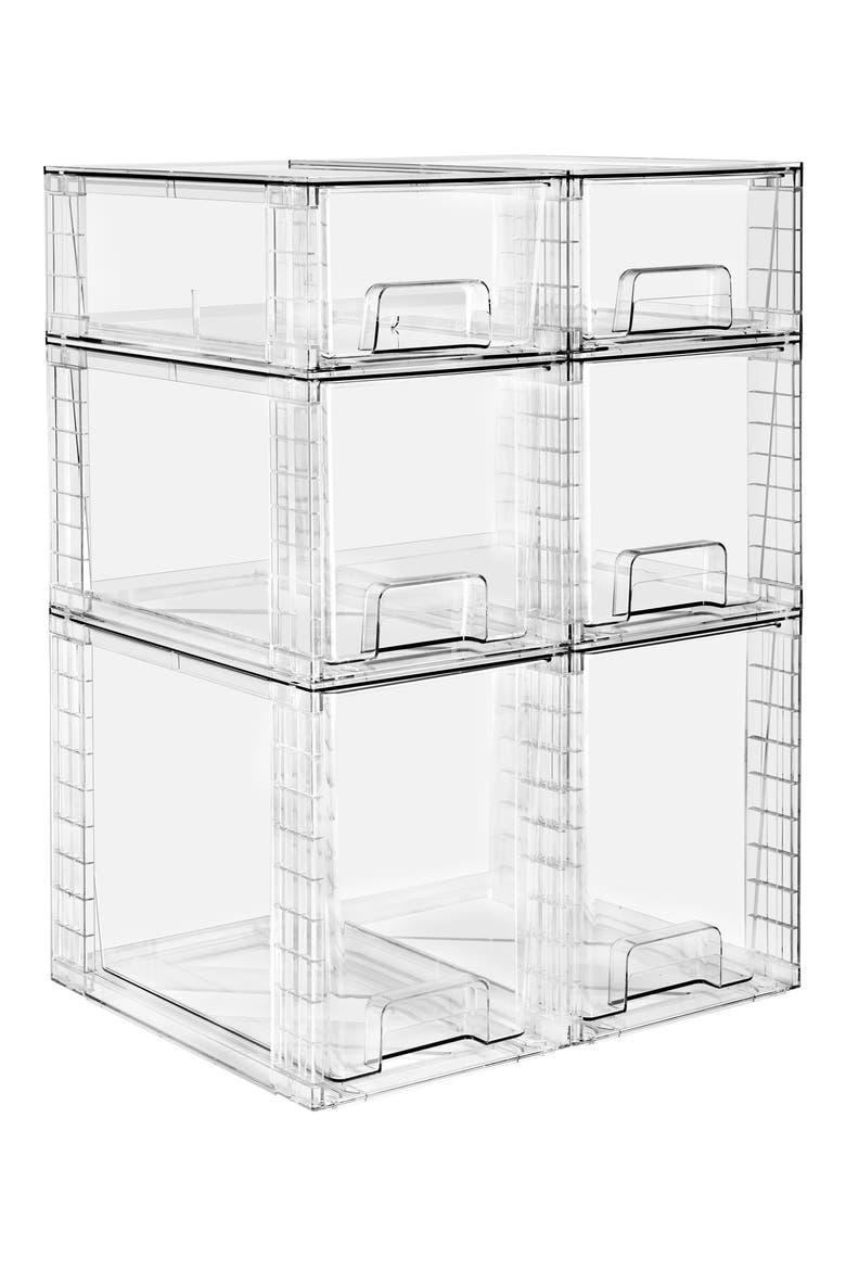 6-Piece Stackable Clear Storage Drawer Set, Main, color, NO COLOR