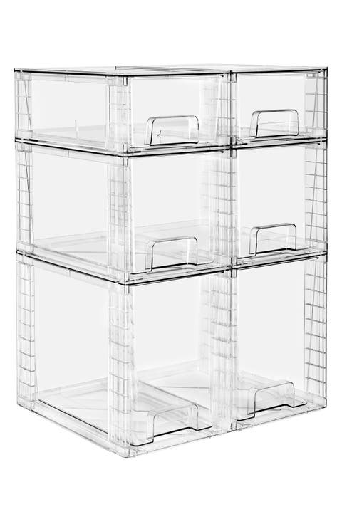 6-Piece Stackable Clear Storage Drawer Set