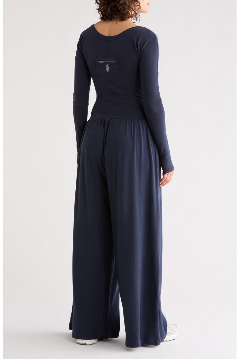FP Movement Hot Shot Wide Leg Long Sleeve Jumpsuit, Alternate, color, BLUE/ NAVY