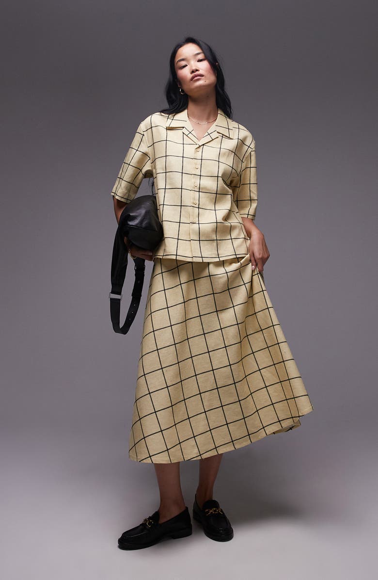 Topshop Windowpane Cotton Button-Up Resort Shirt, Alternate, color, Yellow