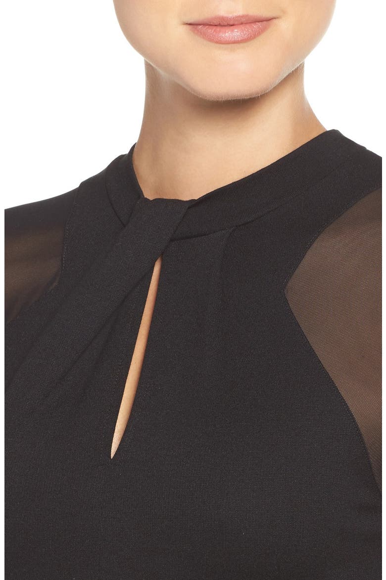 'Tania Tuck' Mesh Sleeve Sheath Dress, Alternate, color, BLACK