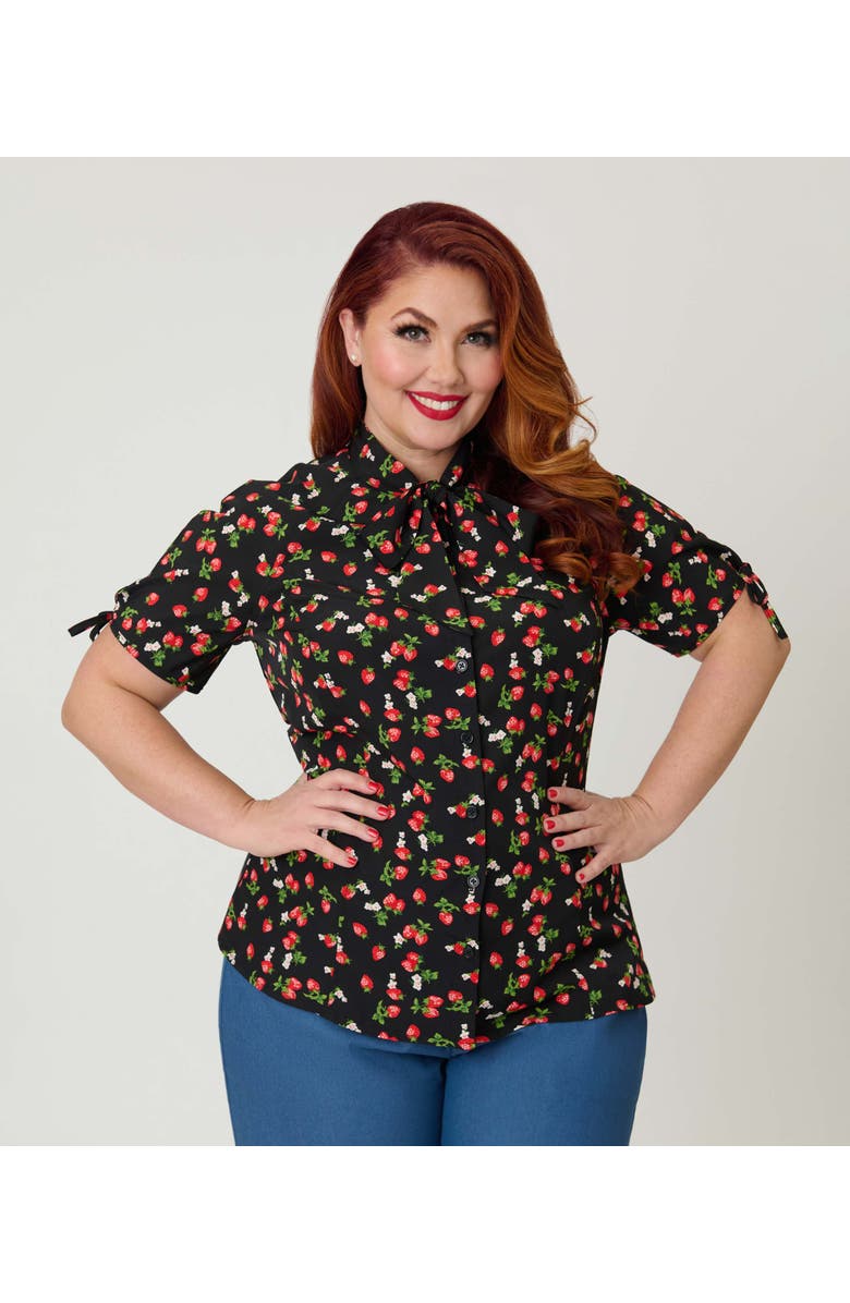 Unique Vintage Plus Size Chita Blouse, Alternate, color, Black & Berry Print