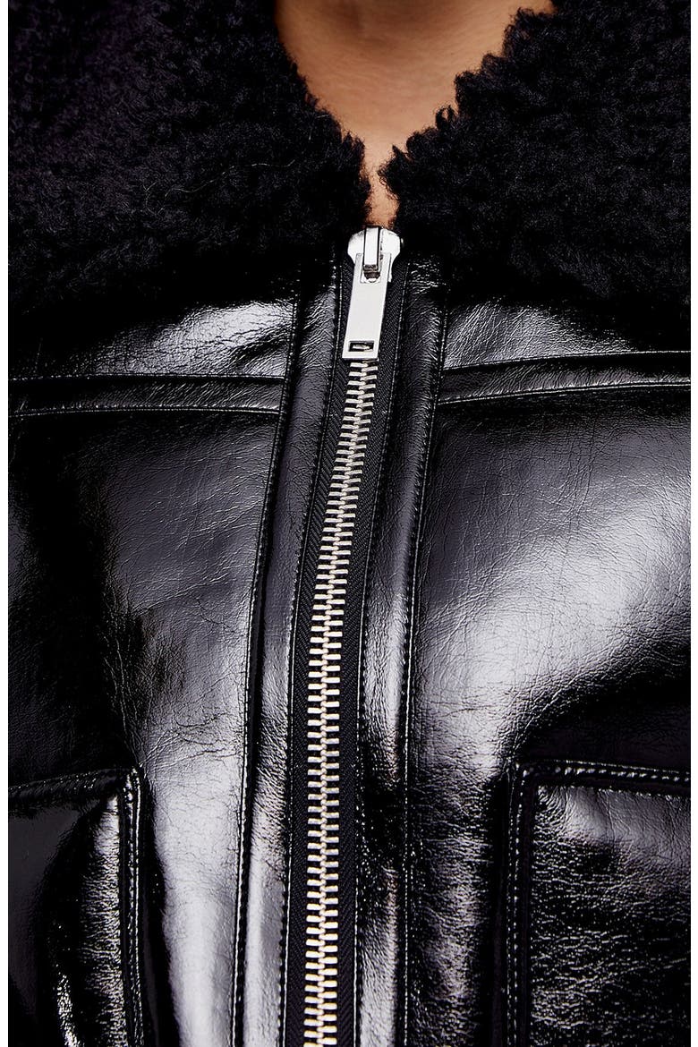 Faux Leather Biker Jacket with Faux Fur Trim, Alternate, color, BLACK