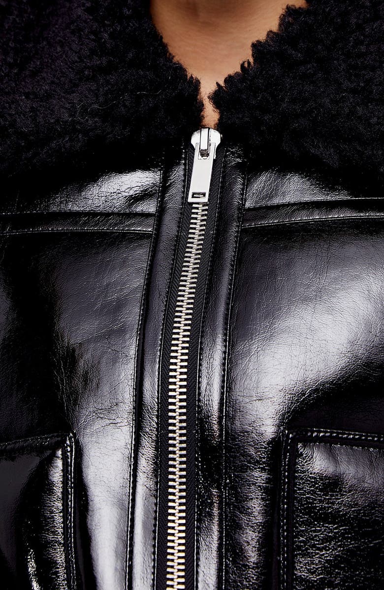 Topshop Faux Leather Biker Jacket with Faux Fur Trim, Alternate, color, 