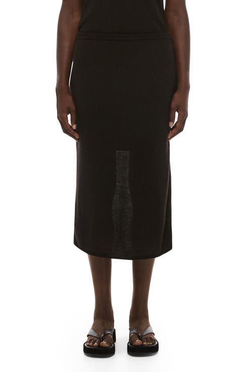 Merino Wool Blend Midi Sweater Skirt