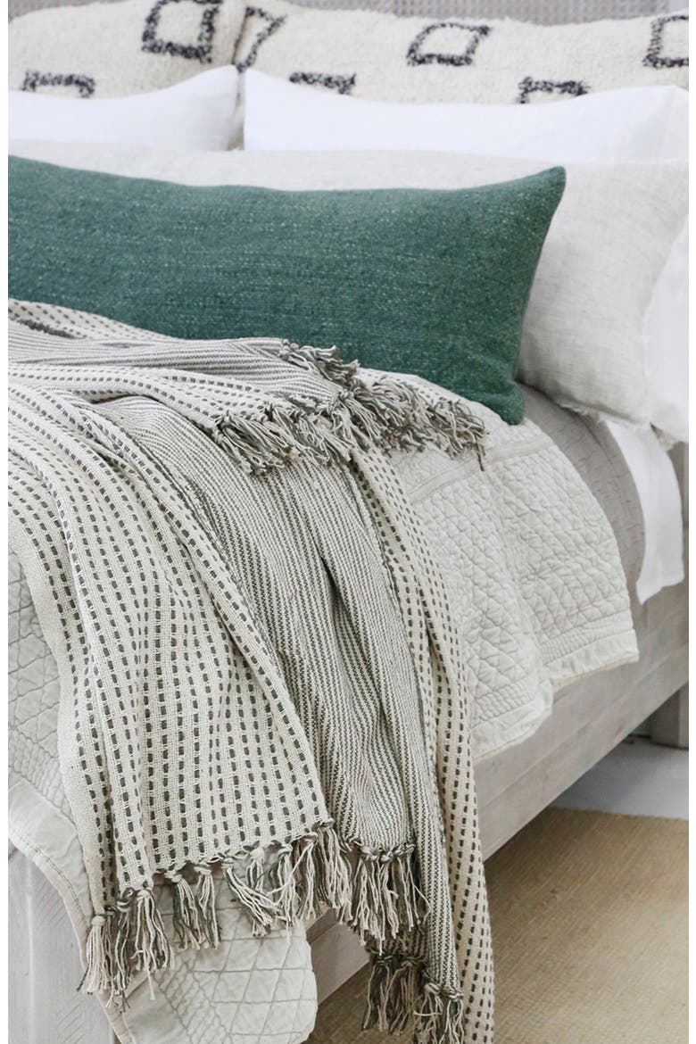 Jagger Oversize Cotton Blend Throw Blanket, Alternate, color, IVORY/MOSS