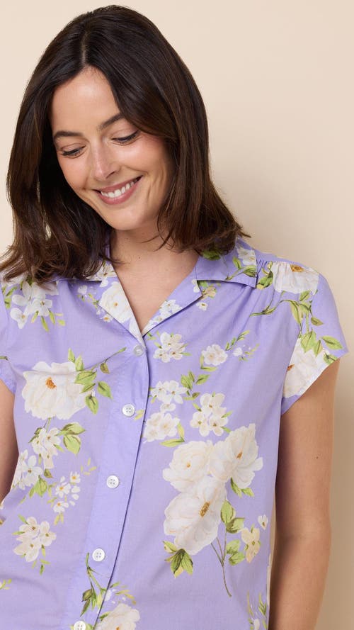 The Cat's Pajamas Luxe Pima Cropped Pajama Print Set In Blue