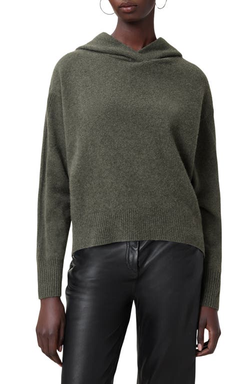 Allsaints Irina Relaxed Fit Cashmere Hoodie In Khaki Green