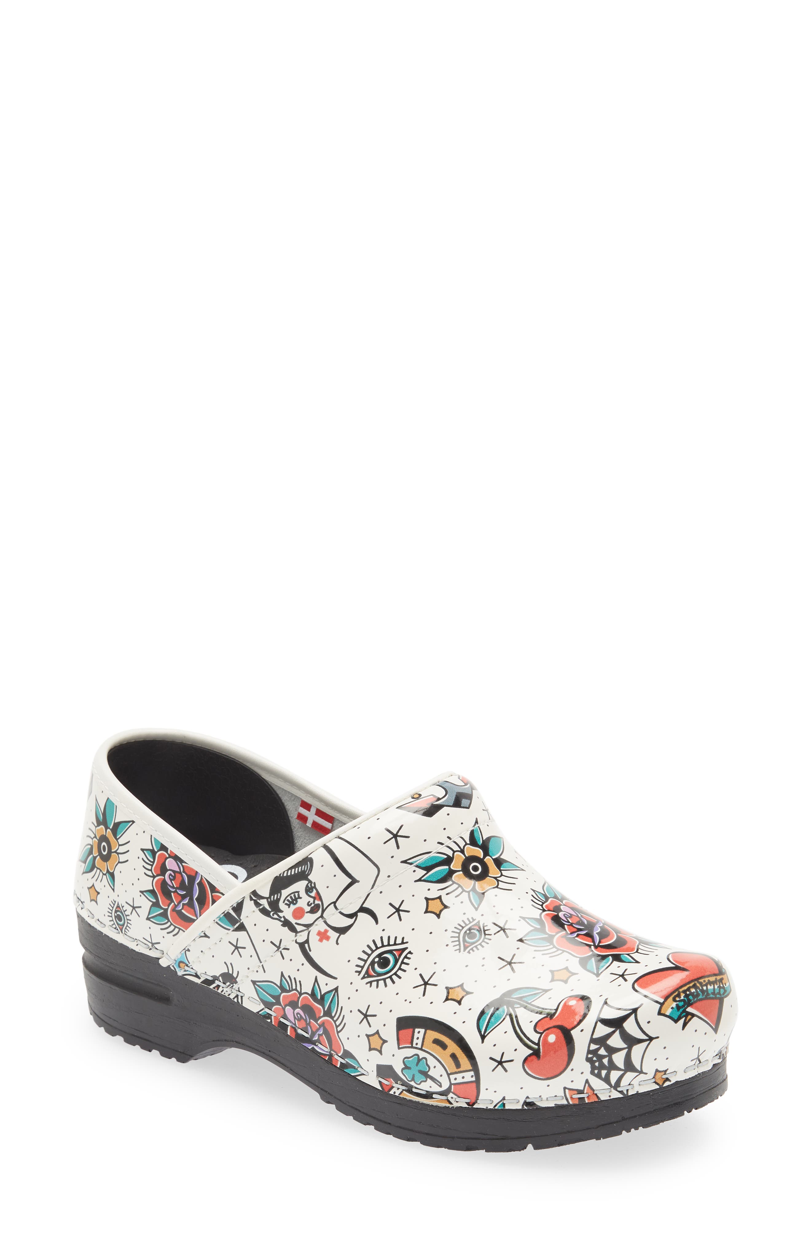 Sanita Rockabilly Print Clog, Main, color, 001 White
