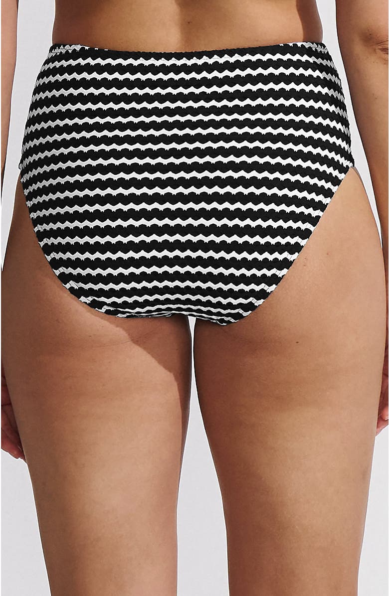 Lands' End Ribbed Smoothing High Waisted Bikini Bottoms, Alternate, color, Striped Black/White