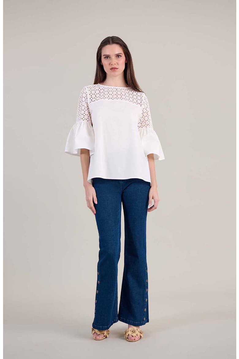 Women's  Piper White Top With Sheer Mesh Sleeves, Alternate, color, White