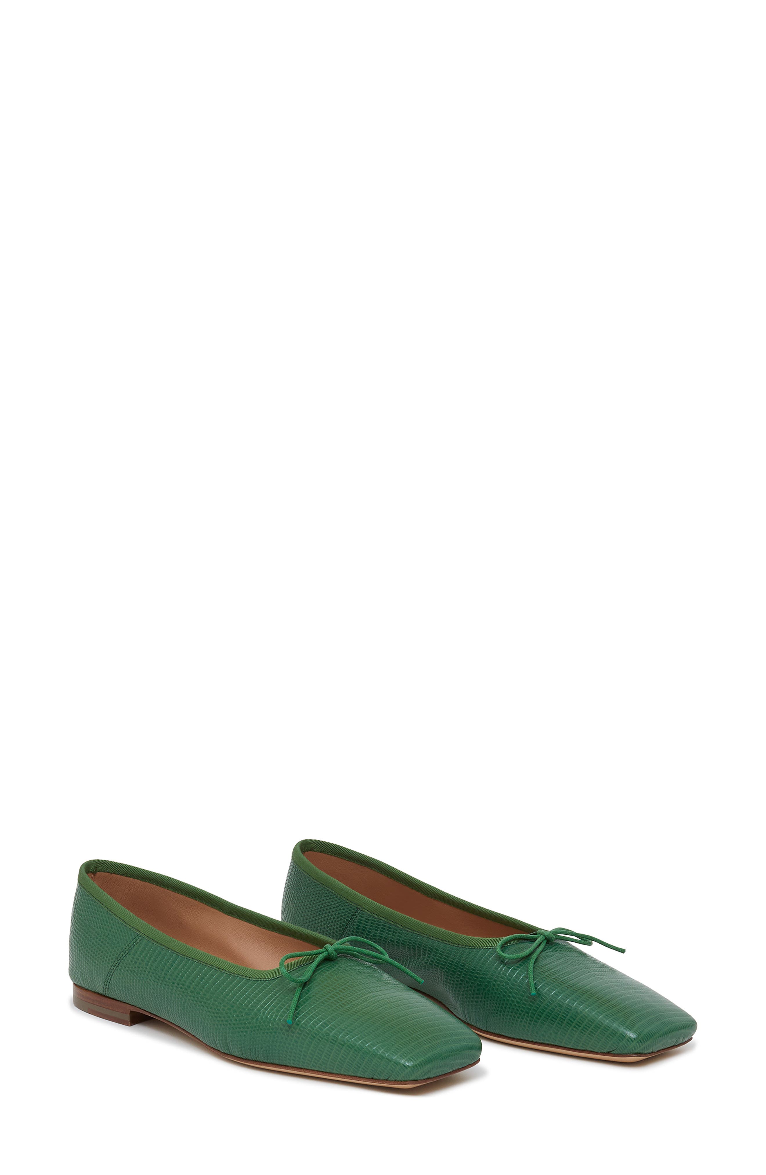 Mansur Gavriel Snakeskin Embossed Square Toe Ballerina Flat (Women ...
