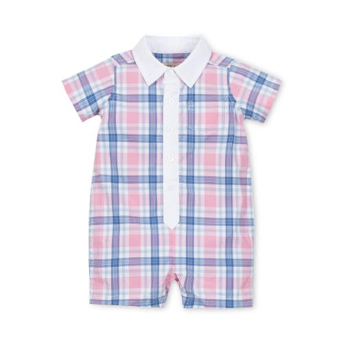 Hope & Henry Baby Poplin Button Front Romper, Infant In Fresh Pink And Blue Plaid