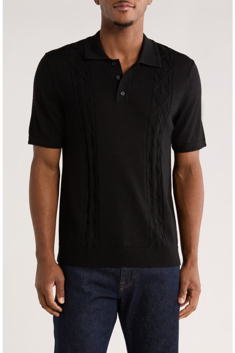 Stitch Panel Wool Blend Polo, Main, color, BLACK